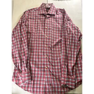 Neiman Marcus Mens Plaid Button Down Shirt Pink Blue 23x32 Large